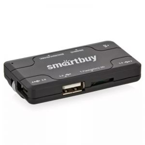 Картридер + USB-Хаб  USB 2.0 Smartbuy SBRH-750-K на 3 порта ― РадиоМаркет